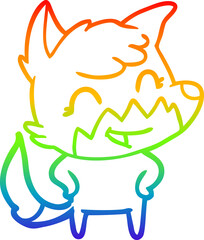 rainbow gradient line drawing of a happy cartoon fox