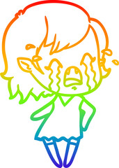 rainbow gradient line drawing of a cartoon crying vampire girl