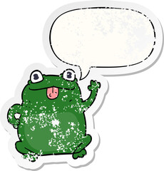 cartoon frog with speech bubble distressed distressed old sticker