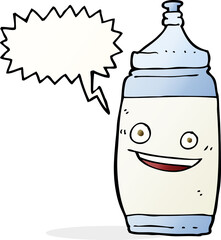 cartoon water bottle with speech bubble