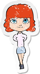 retro distressed sticker of a cartoon happy girl