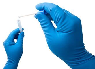 Medical Technologist holding swab for Covid-19 New Variant test at medical laboratory.