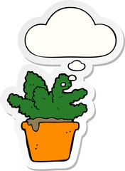 cartoon house plant with thought bubble as a printed sticker
