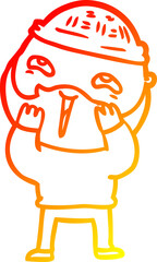 warm gradient line drawing of a cartoon happy bearded man