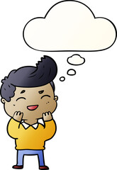 cartoon man laughing with thought bubble in smooth gradient style