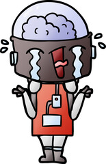 cartoon crying robot shrugging shoulders in confusion