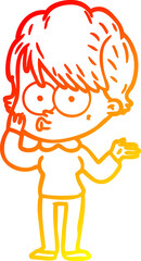 warm gradient line drawing of a cartoon woman