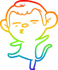 rainbow gradient line drawing of a cartoon suspicious monkey