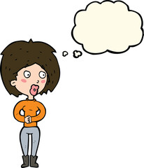cartoon surprised woman with thought bubble