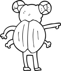 freehand drawn black and white cartoon pointing insect