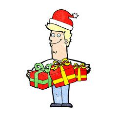cartoon man with gifts