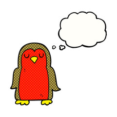 freehand drawn thought bubble cartoon christmas robin
