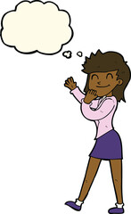 cartoon happy businesswoman with thought bubble