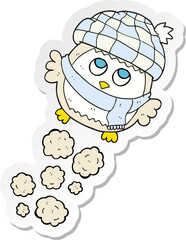 sticker of a cartoon cute little owl flying