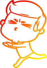 warm gradient line drawing of a cartoon man sweating