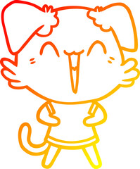 warm gradient line drawing of a happy little dog cartoon