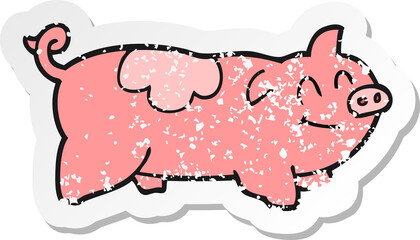retro distressed sticker of a cartoon pig