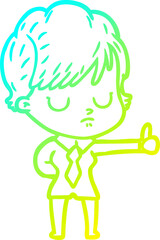 cold gradient line drawing of a cartoon woman