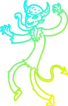 cold gradient line drawing of a cartoon dancing devil