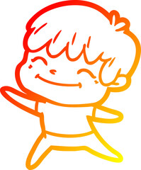 warm gradient line drawing of a cartoon happy boy