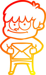 warm gradient line drawing of a happy cartoon man