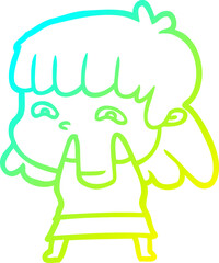 cold gradient line drawing of a cartoon worried woman