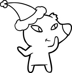 cute hand drawn line drawing of a bear wearing santa hat