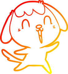 warm gradient line drawing of a cute cartoon dog