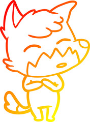 warm gradient line drawing of a cartoon fox