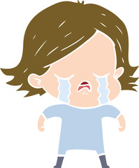 flat color style cartoon girl crying