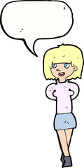cartoon happy woman with speech bubble