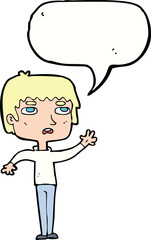 cartoon unhappy boy waving with speech bubble