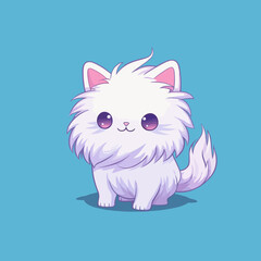Cute kawaii angora white cat on solid background. Vector illustration.
