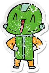 distressed sticker of a cartoon robot