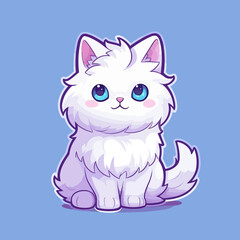 Cute kawaii angora white cat on solid background. Vector illustration.