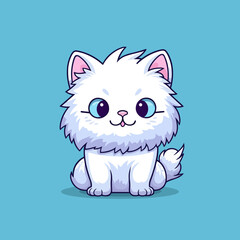 Cute kawaii angora white cat on solid background. Vector illustration.