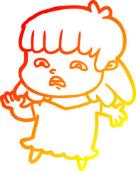 warm gradient line drawing of a cartoon worried woman