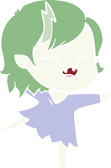 flat color style cartoon laughing vampire girl