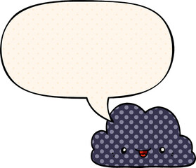 cute cartoon cloud with speech bubble in comic book style