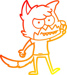 warm gradient line drawing of a cartoon grinning fox