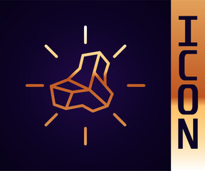 Gold line Gold nugget icon isolated on black background. Mineral boulder. Vector