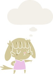 cartoon dog girl pointing with thought bubble in retro style