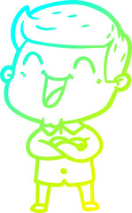 cold gradient line drawing of a cartoon man laughing