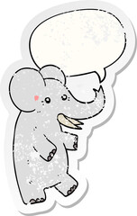 cartoon elephant with speech bubble distressed distressed old sticker