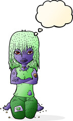 cartoon vampire girl with thought bubble