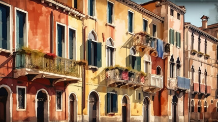 Fototapeta na wymiar Colorful houses Burano, Italy. Generative Ai