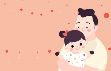 fathers day, children's day banner with copy space vector illustration, cute kid and father vector illustration	