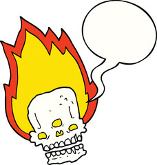 spooky cartoon flaming skull with speech bubble