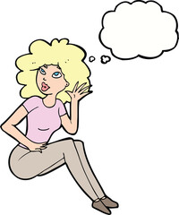 cartoon woman listening with thought bubble