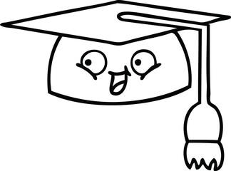 line drawing cartoon of a graduation hat